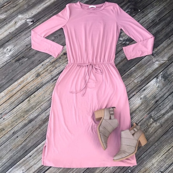 REBORN J Modest Midi Drawstring Dress Mauve Pink - Picture 3 of 3